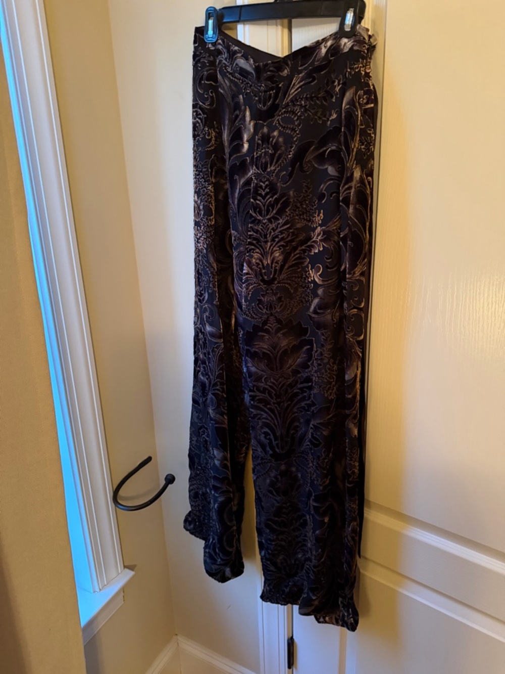 bebe Velvet Burnout Wide-Leg Pants in Black and Brown Paisley